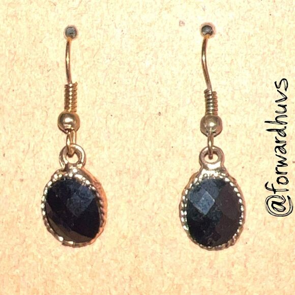 Bundle Sale 3 for $15 | Black Oval Stone Dangle Earrings – Faceted Finish - Picture 7 of 8